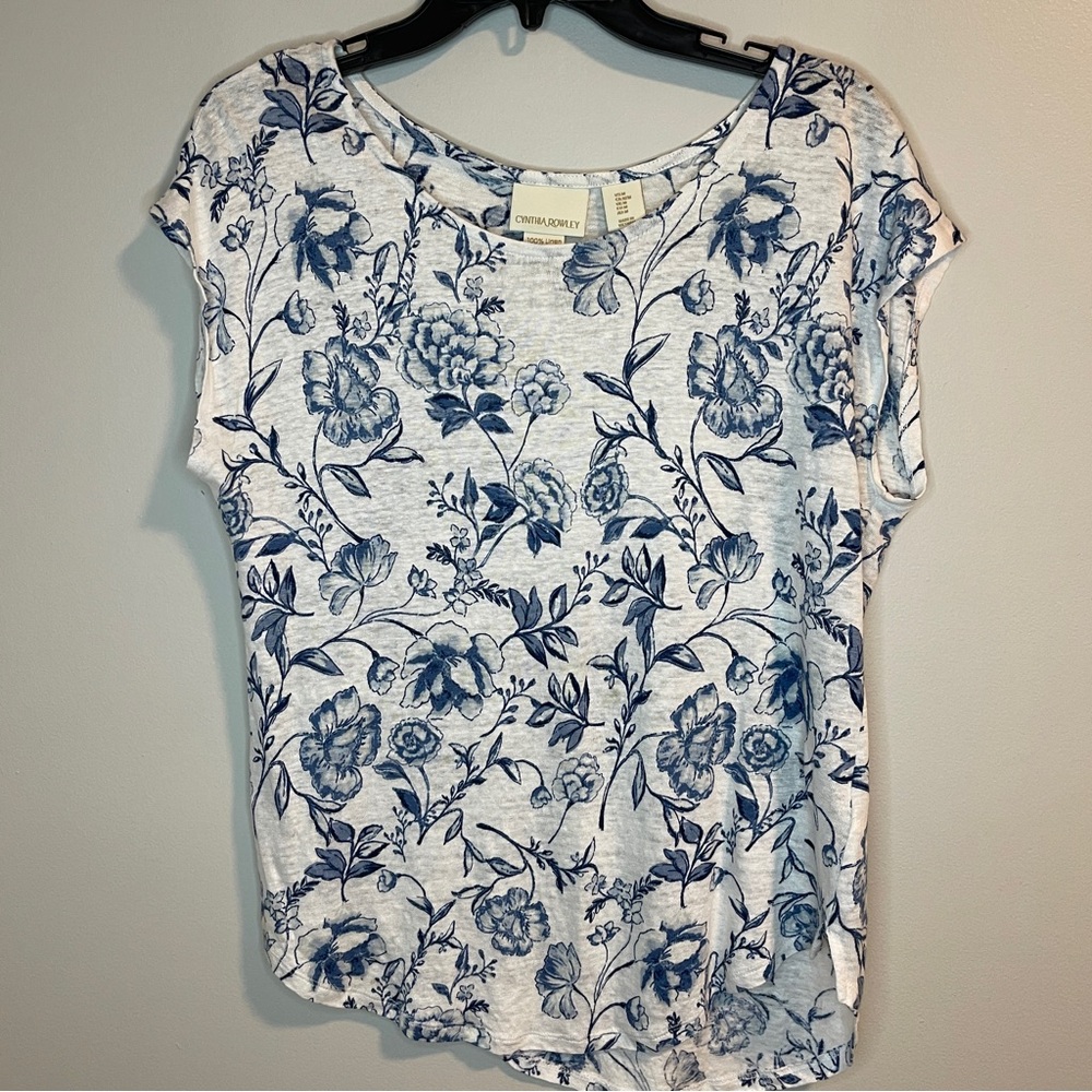 Cynthia Rowley White and Blue Relaxed T-Shirt - Picture 1 of 4